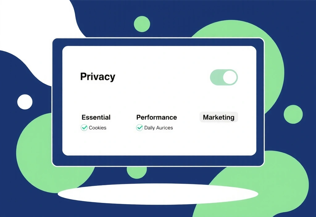 Ilustrație a unui panou de control cu opțiuni de confidențialitate pentru cookie-uri