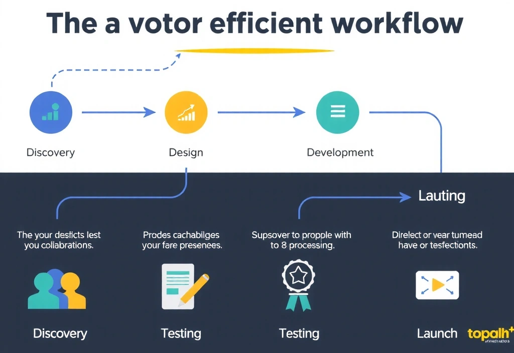 Diagramă vizuală a unui proces de lucru eficient, cu etape clare și interconectate