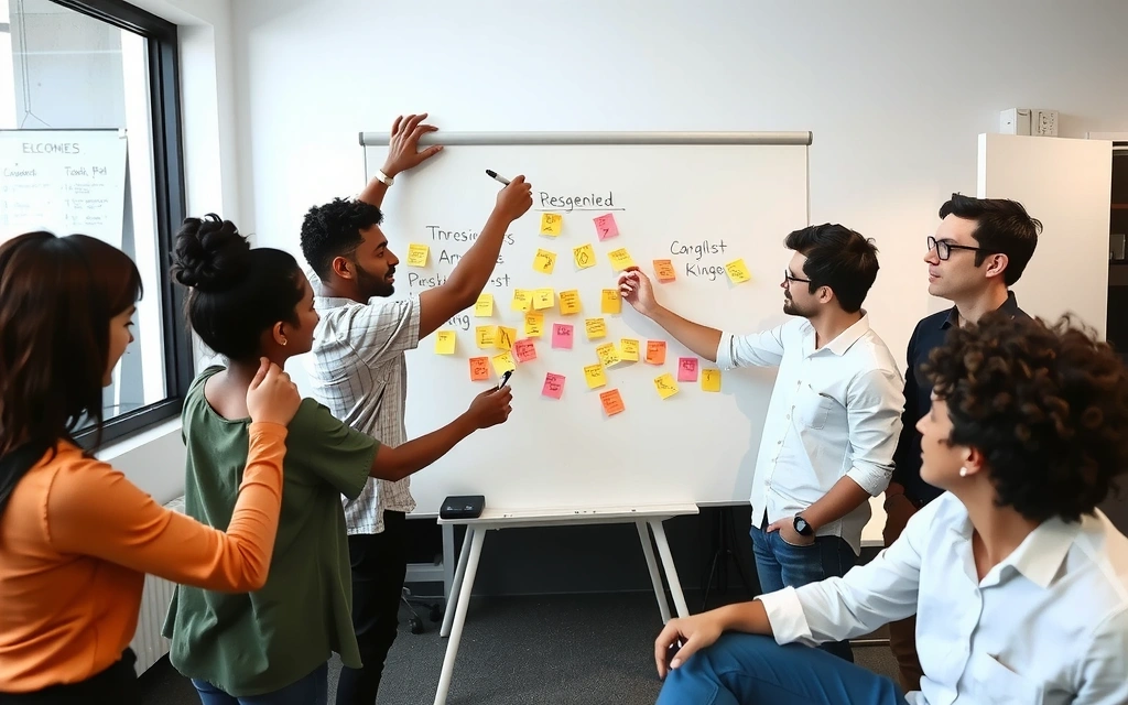 Echipa de web developeri și designeri într-o ședință de brainstorming creativă