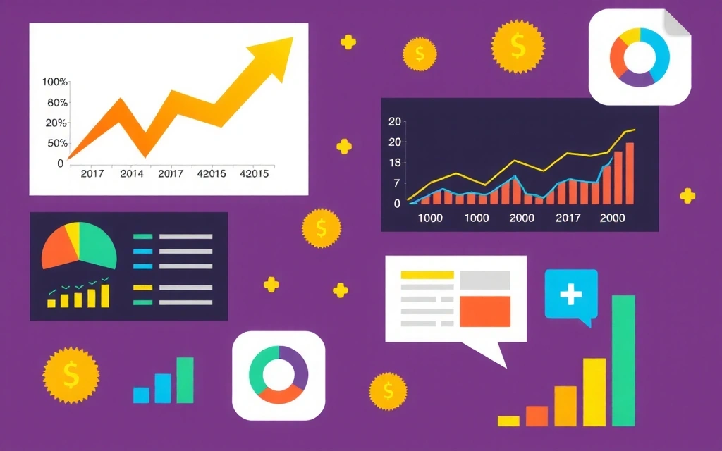Grafice și diagrame care ilustrează creșterea afacerii și succesul digital