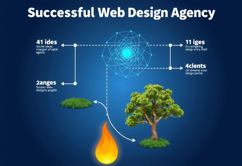O imagine stilizată care simbolizează evoluția și creșterea unei afaceri, cu elemente digitale și grafice de dezvoltare web.